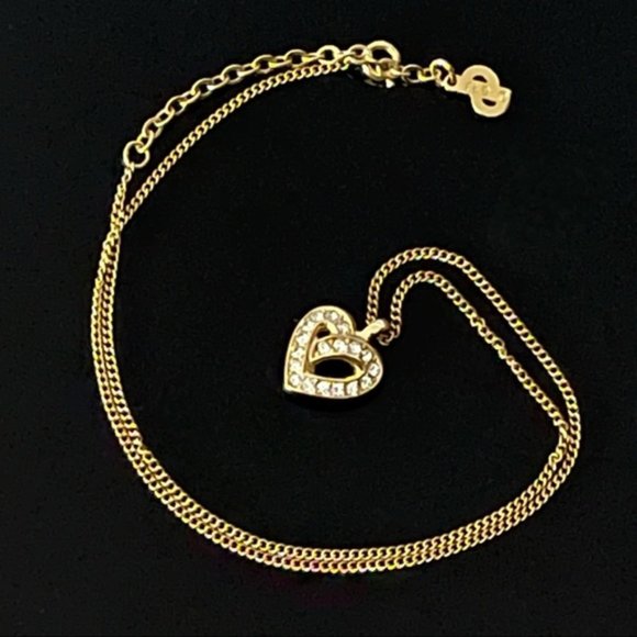 ✨Signed Christian Dior Rhinestones Heart Necklace - Picture 1 of 2